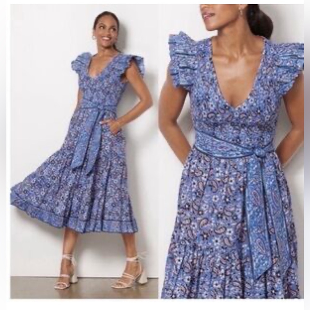 Cleobella Navy Floral autumn pockets belted Midi Dress